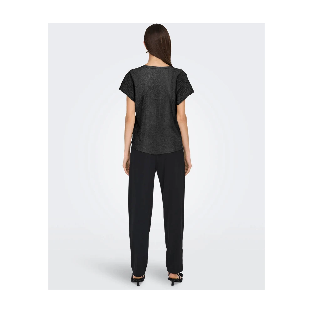 Only Korte Mouw V-Hals Blouse Top Black Dames