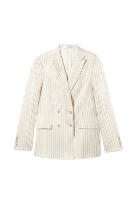Pinstripe Linneblandning Dubbelknäppt Blazer