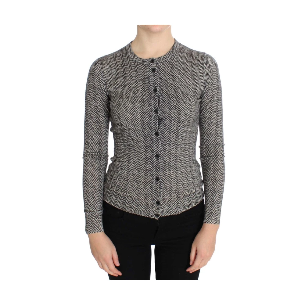 Dolce & Gabbana Women's White Cardigans,, Elegant Black And Wool Cardigan 3XS