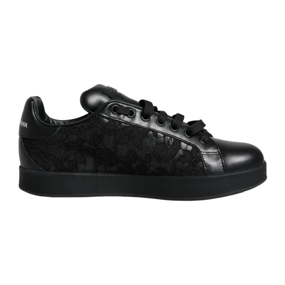 Dolce & Gabbana Donna Nero Sneakers In Pelle Nere Con Lacci Per Donne