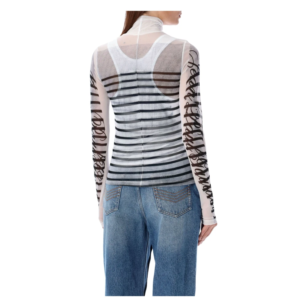 Jean Paul Gaultier Doorschijnende Turtleneck Top Navy White Dames