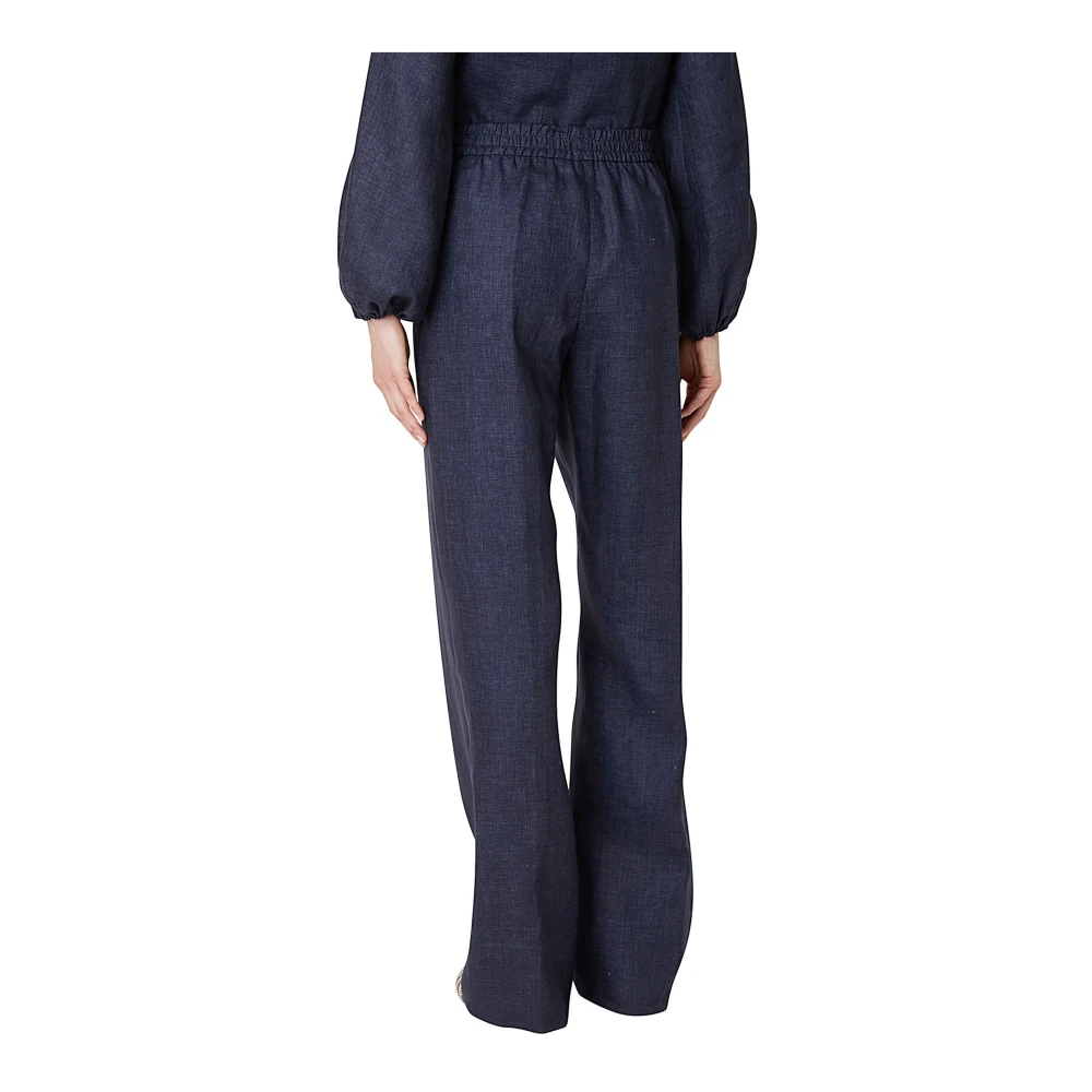 Eleventy Wijde Linnen Broek Blue Dames