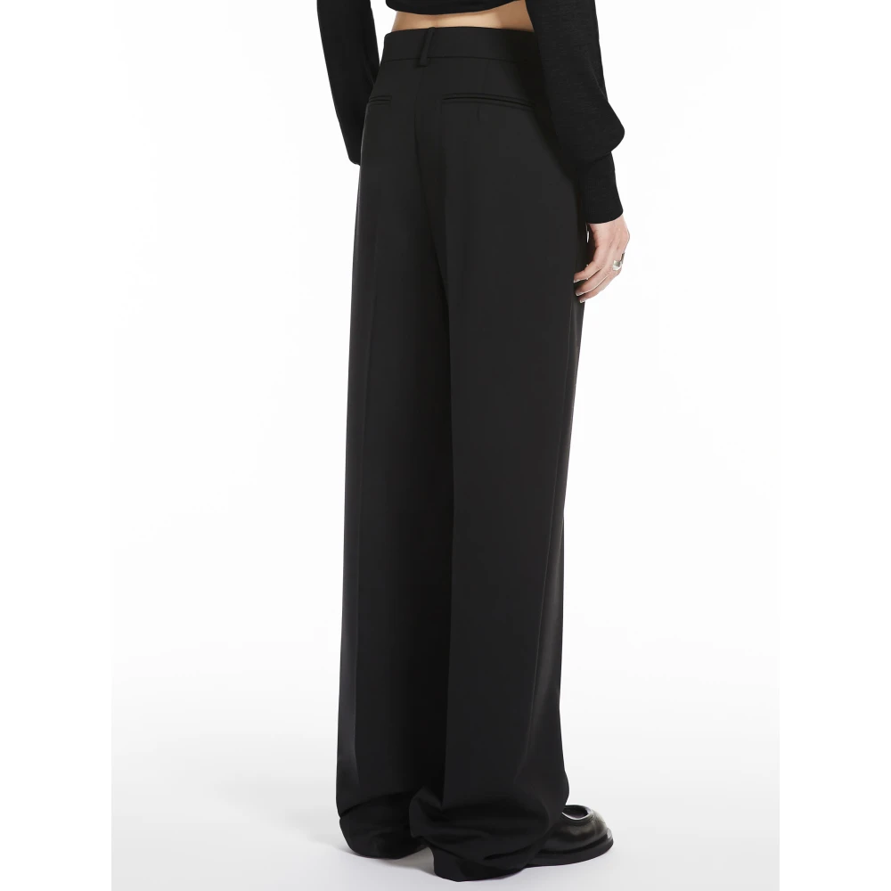SPORTMAX Zwarte Wollen Stretch Wijde Pijp Broek Black Dames