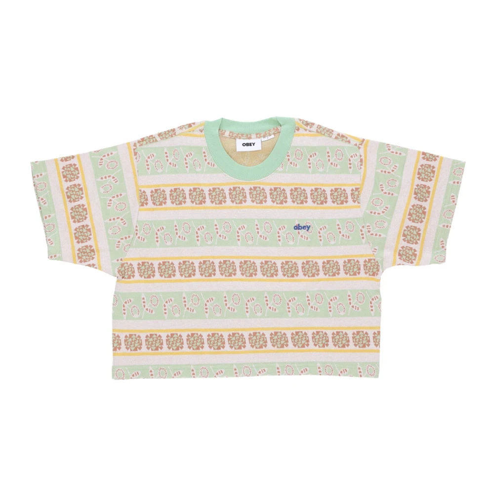 Obey Gestreepte Crop Tee Groen Fig Multi Multicolor Dames