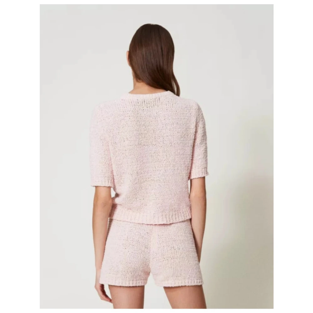 Twinset Korte Gebreide Trui met Ronde Hals Pink Dames