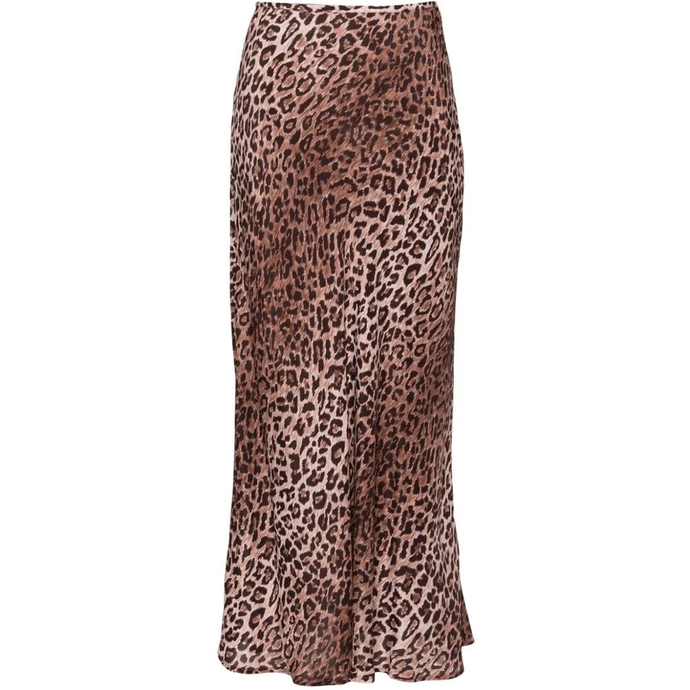 Rixo Luipaardprint Satijnen Rok Brown Dames