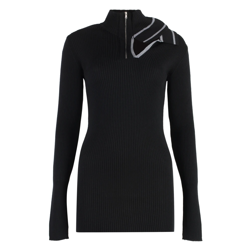 Y Project Merino Wol Gebreide Jurk met Halve Rits Black Dames