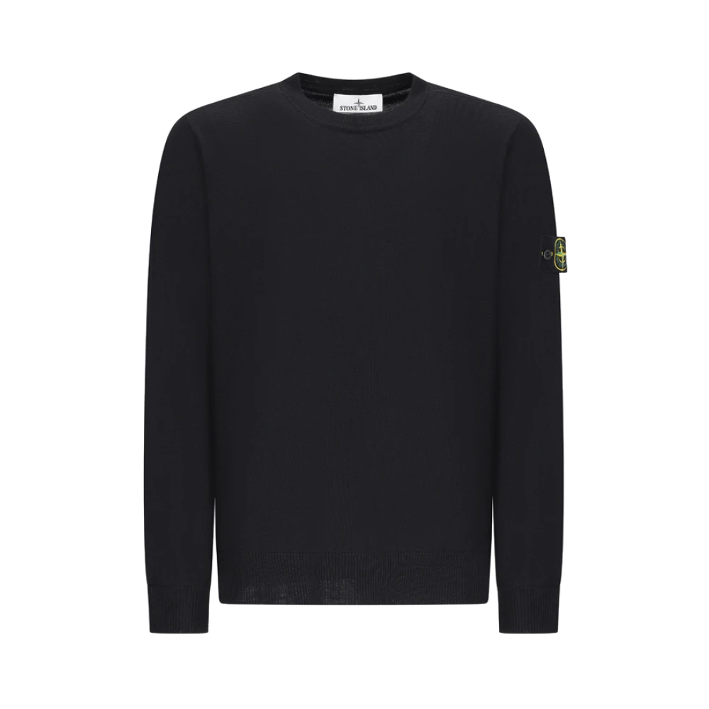 Stone Island Men's Black Round-Neck Knitwear, Xl, Crew Neck Jumper