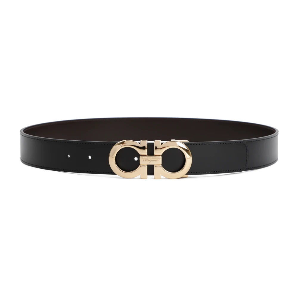 Salvatore Ferragamo Zwart Leren Riem Black Heren