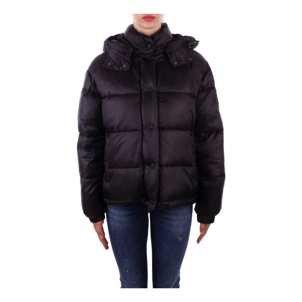 Pinko Zwarte jas met afneembare capuchon Black Dames