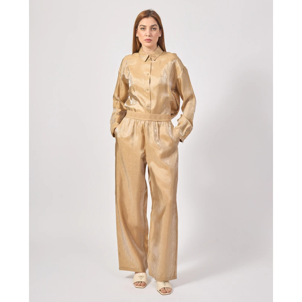 Armani Exchange Bruine Logo Print Elastische Broek Brown Dames