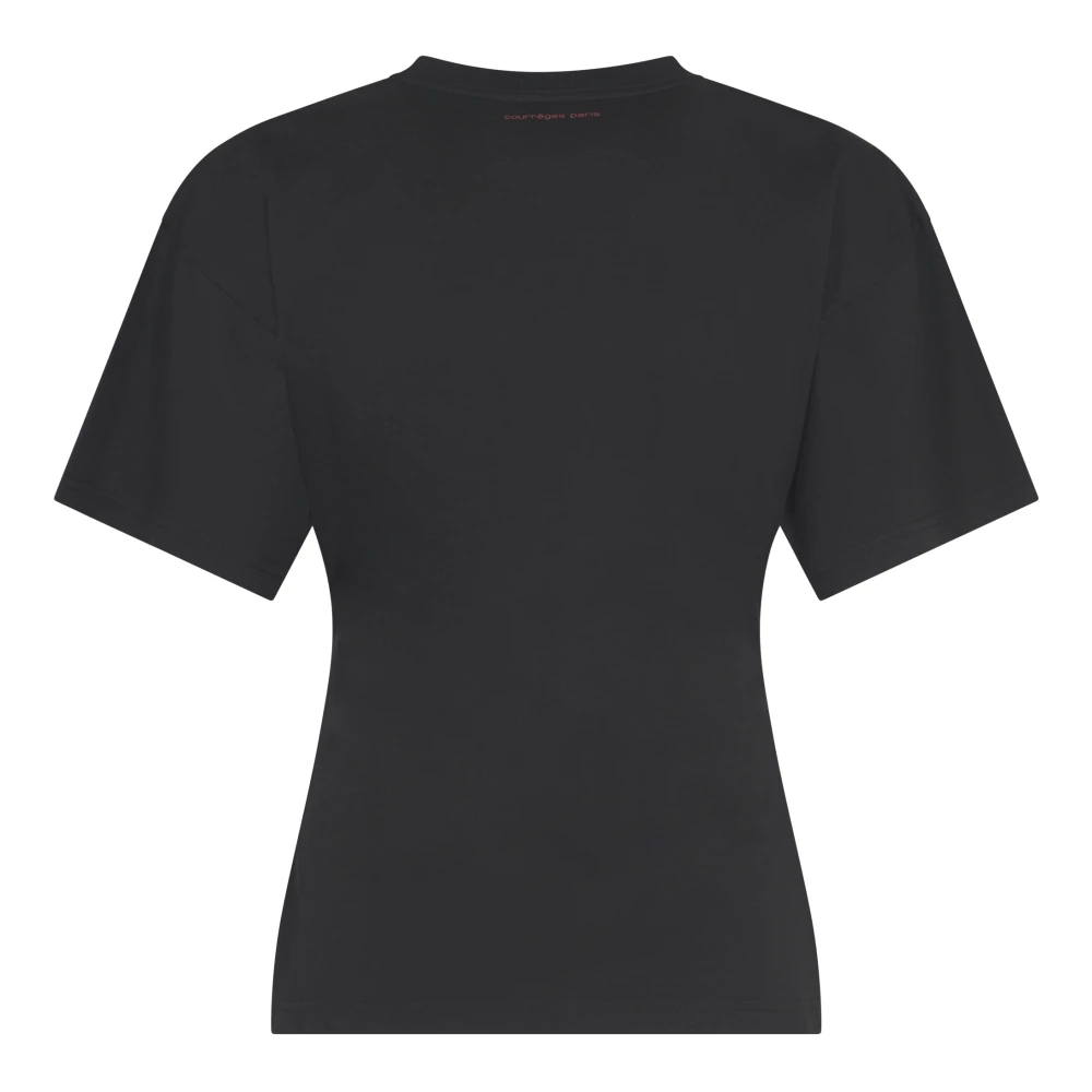 Courrèges Zwart Logo Patch Crew Neck T-shirt Black Dames