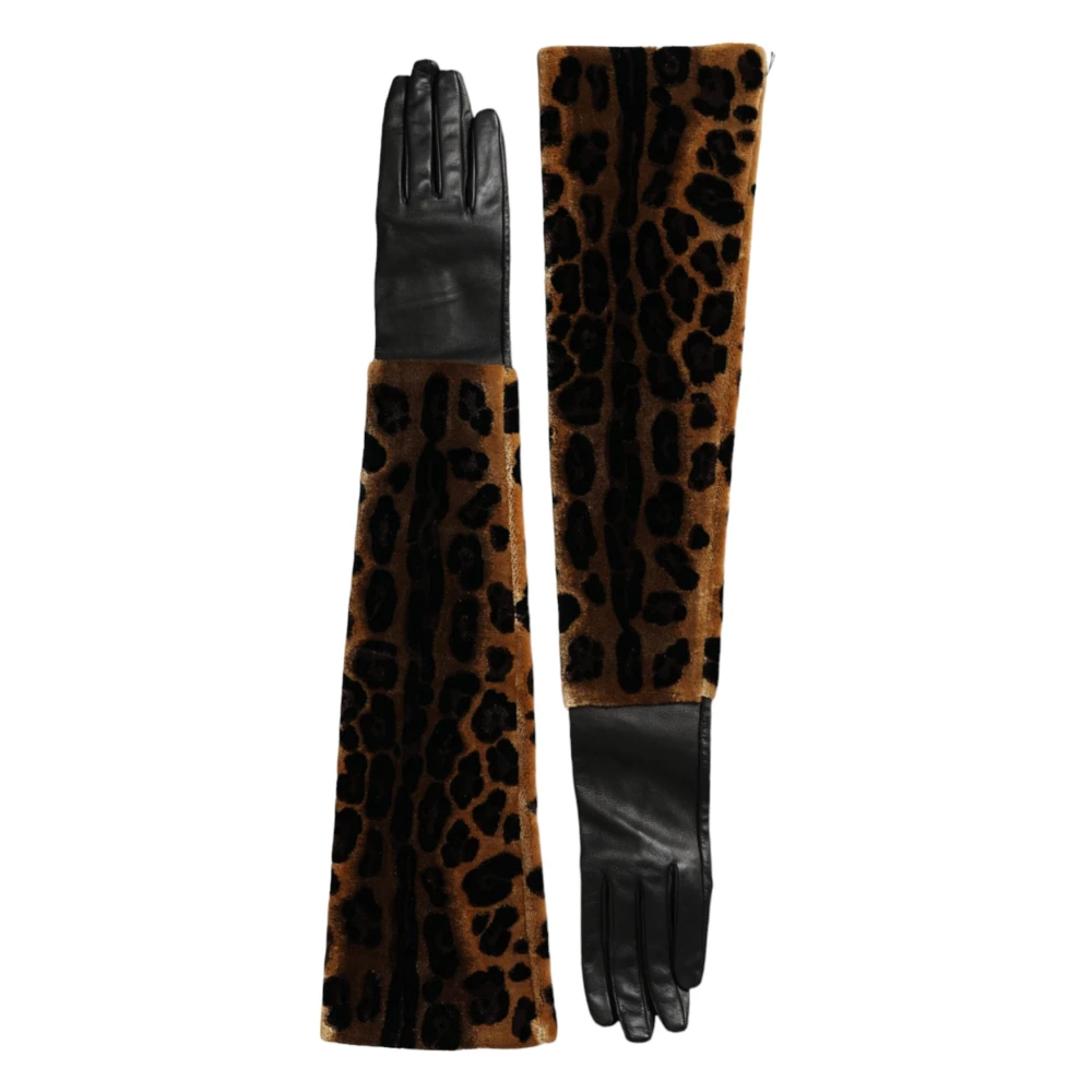 Dolce & Gabbana Luipaard Leren Ellebooglange Handschoenen Multicolor Dames