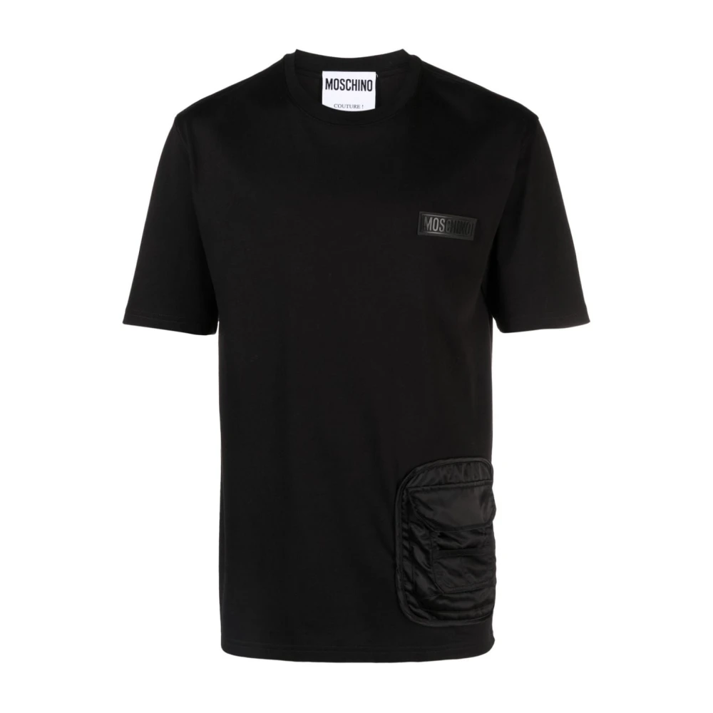 Moschino Zwarte Ribgebreide Logo T-shirts en Polos Black Heren