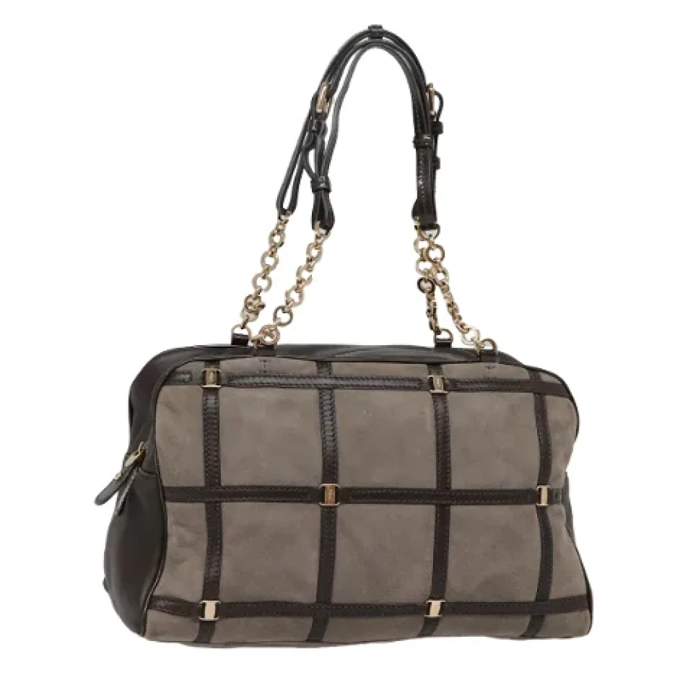 Salvatore Ferragamo Pre-owned Suede handbags Gray Dames