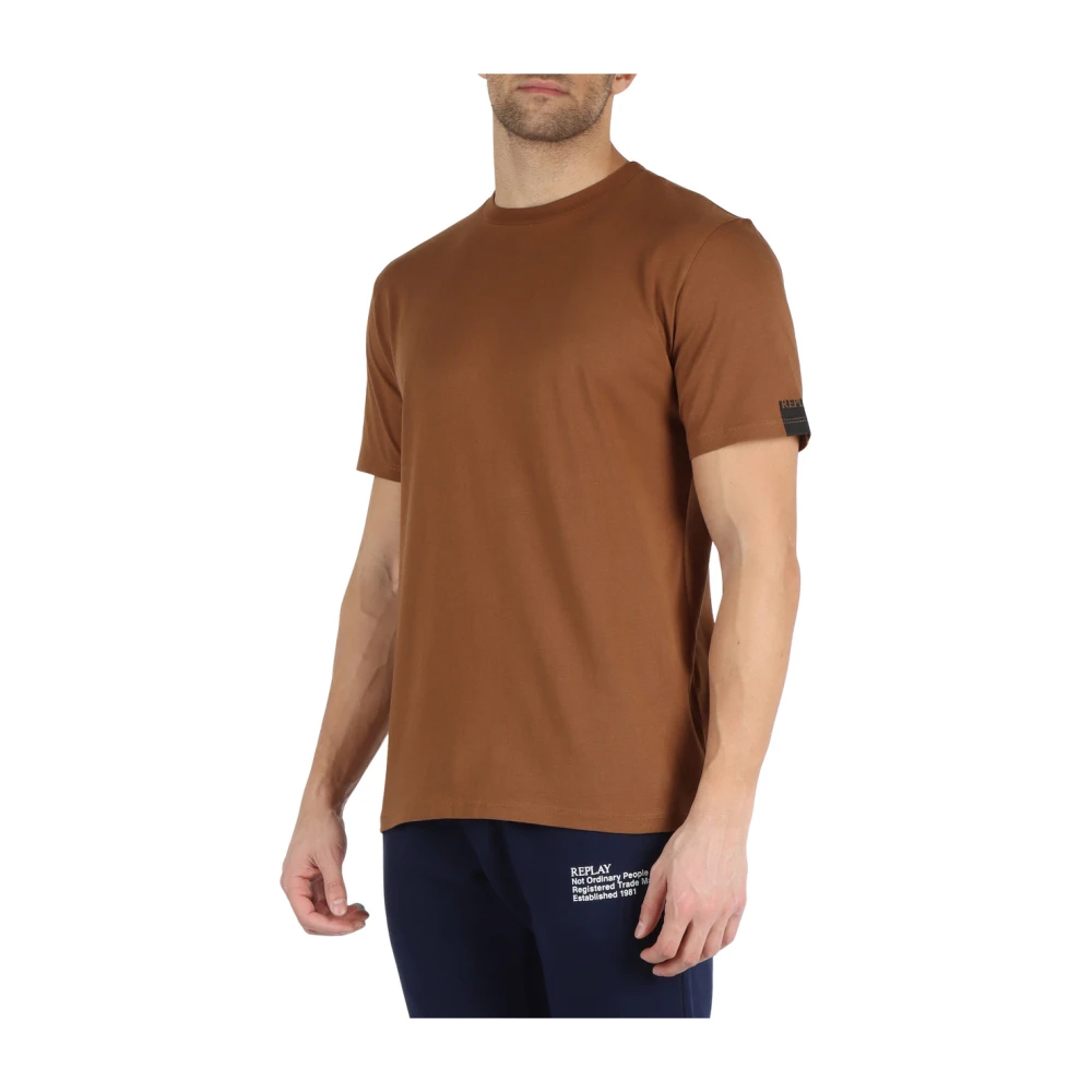 Replay Katoenen Logo Mouw T-Shirt Brown Heren