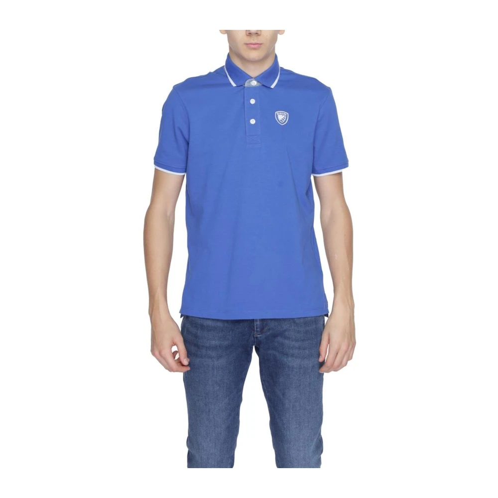 Blauer Blauwe Polo Shirt Knoopsluiting Korte Mouw Blue Heren