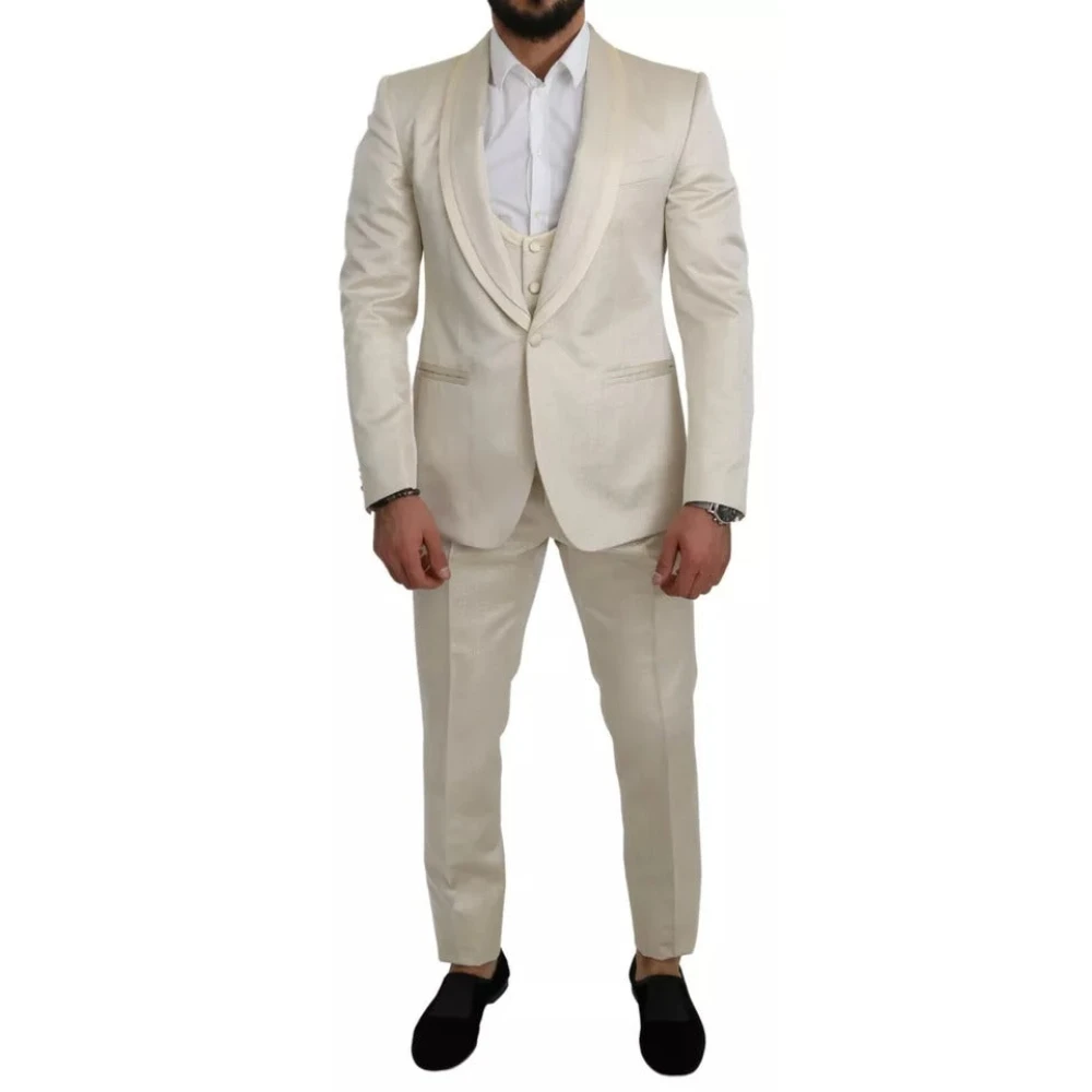 Dolce & Gabbana Beige Wool Crème 3 Piece SICILIA Shawl Suit - IT44 | XS - Image 2