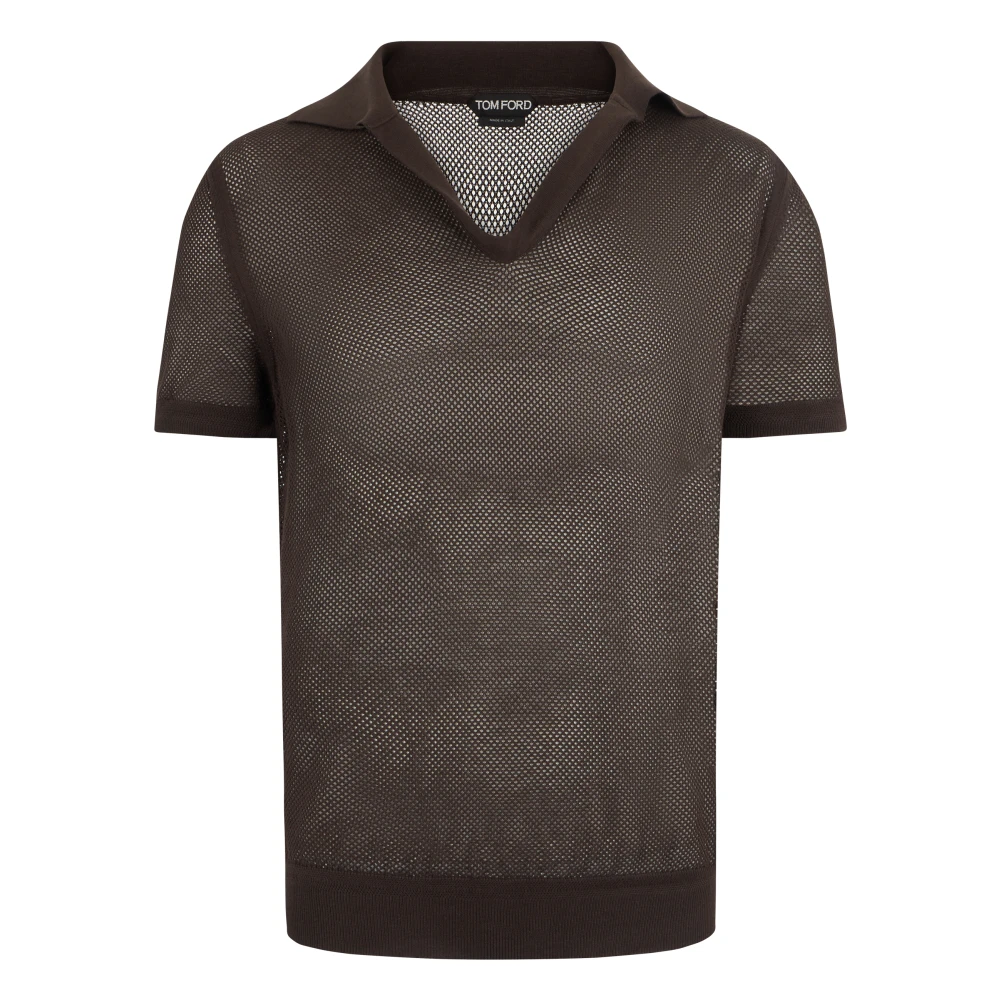 Tom Ford Men's Brown Polo Shirts, L, Mesh Cotton And Silk T-Shirt
