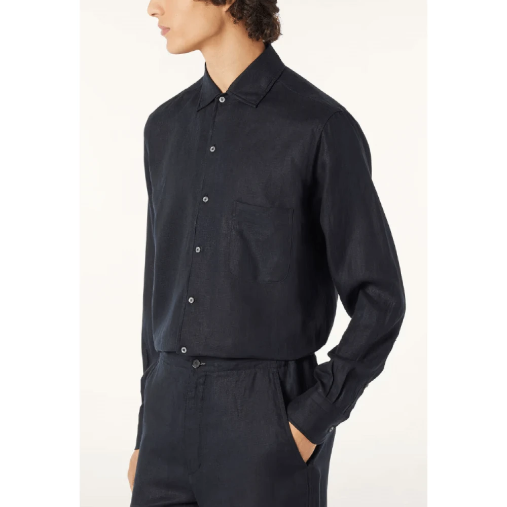 Loro Piana Navy Blue Linen André Overhemd Blue Heren