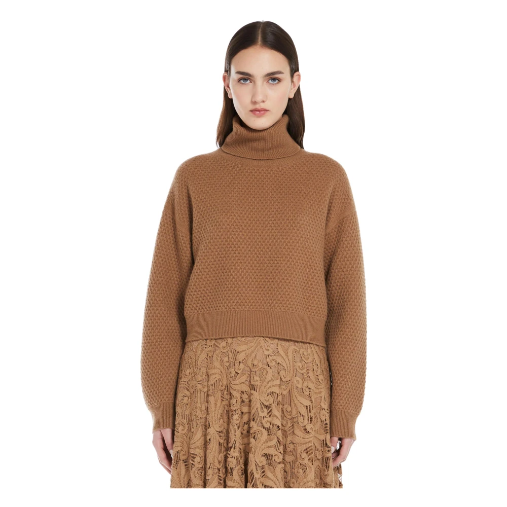 Max Mara Studio Cropped Cashmere Sweater High Neck Brown, Dam