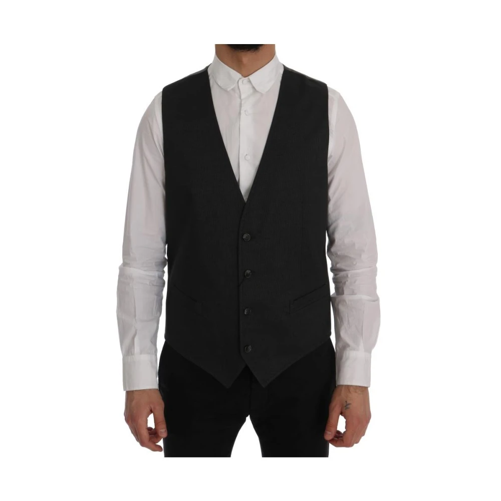 Dolce & Gabbana Men's Black Classic V-Neck Wool Vest Waistcoat