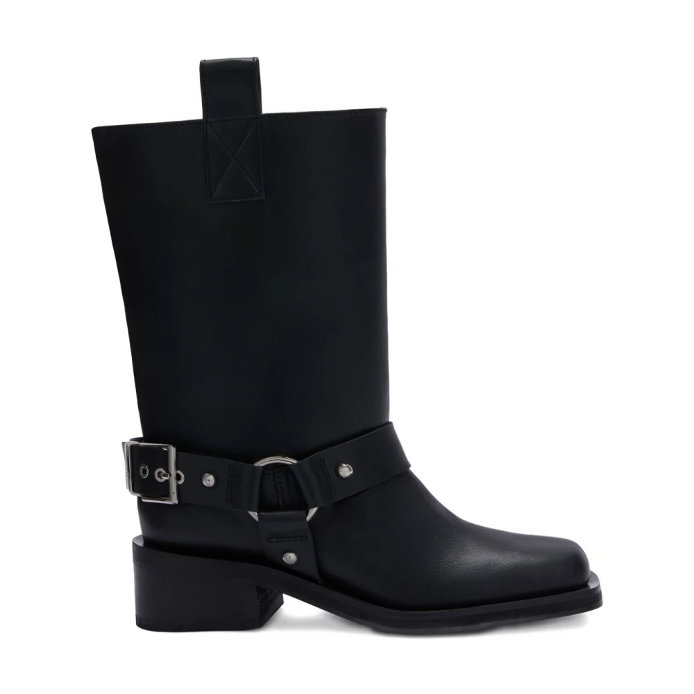 Ganni Women's Black Mid Shaft Biker Boot In - Recycled Leather Size 38 - Image 4