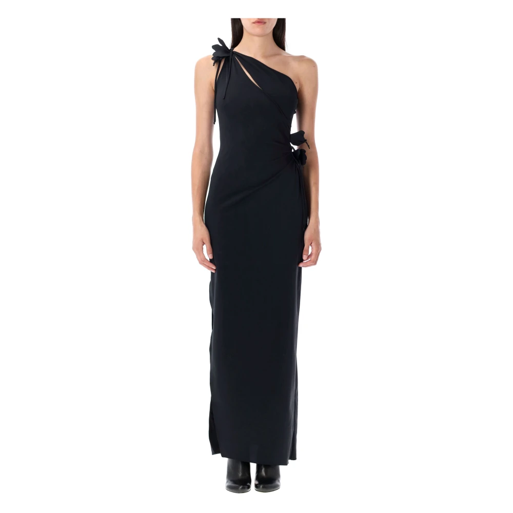 Coperni Women's Black Asymmetric Flower Gown Dress