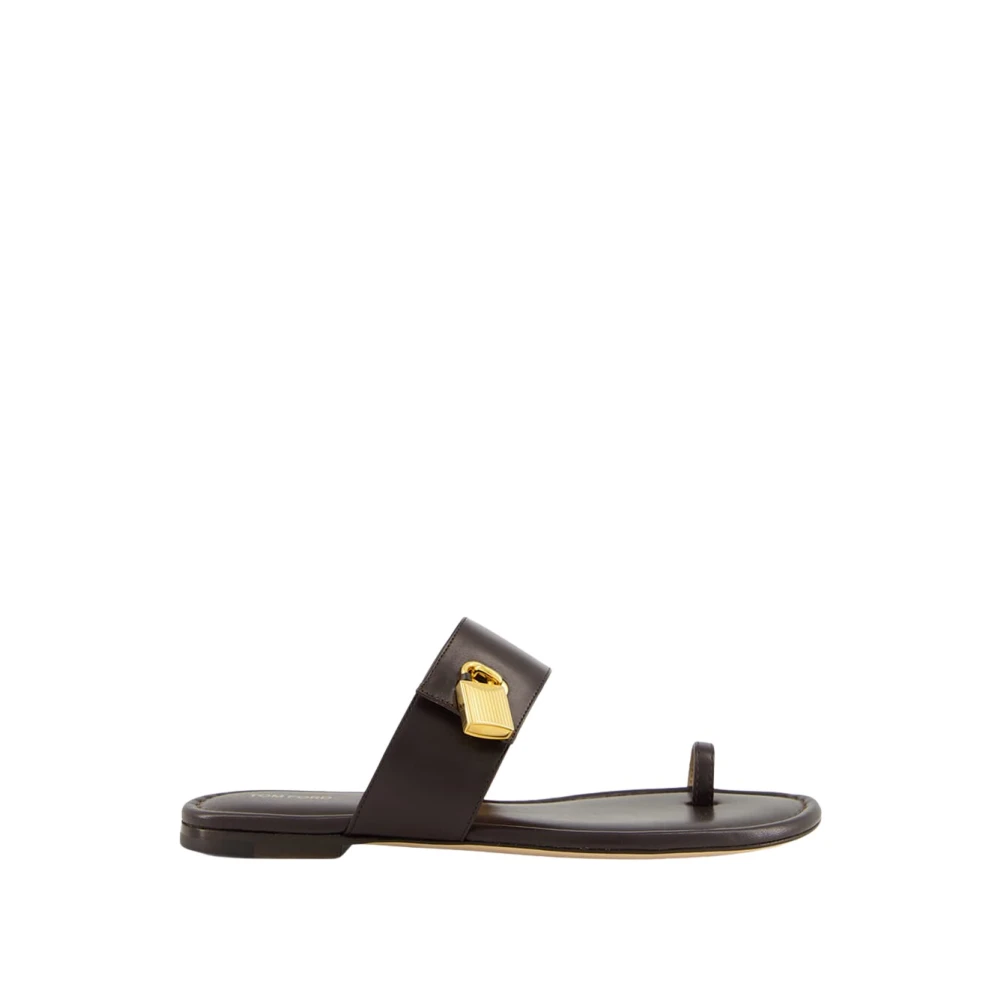 Tom Ford Women's Brown Sliders, 5 Uk, Espresso Flat Leather Sandals