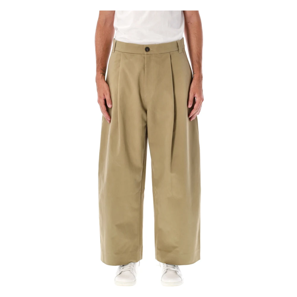 Studio Nicholson Tan Chino Broek Wijde Pijp Beige Heren