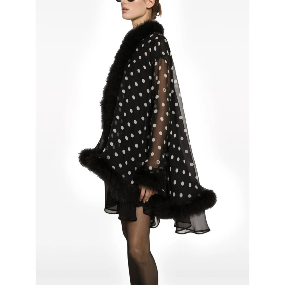 Dolce & Gabbana Zwarte Zijden Polka Dot Jas Black Dames