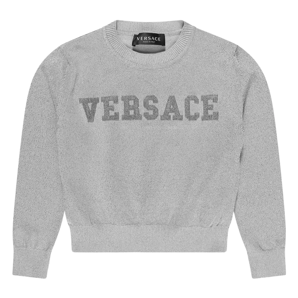 Versace Girls Gray Logo Knitted Jumper In Silver - Kids Knitwear - 6 Y - Kids