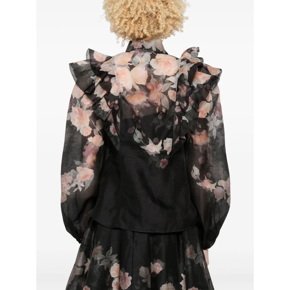 Zimmermann Zwarte Crush Bloemen Blouse Black Dames
