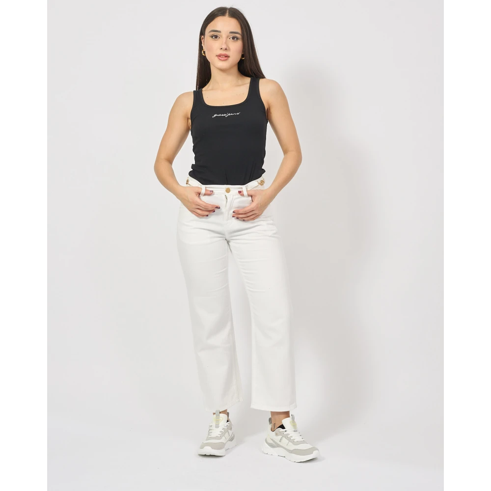 Gaëlle Paris Witte Broek met Gouden Taille Accessoire White Dames