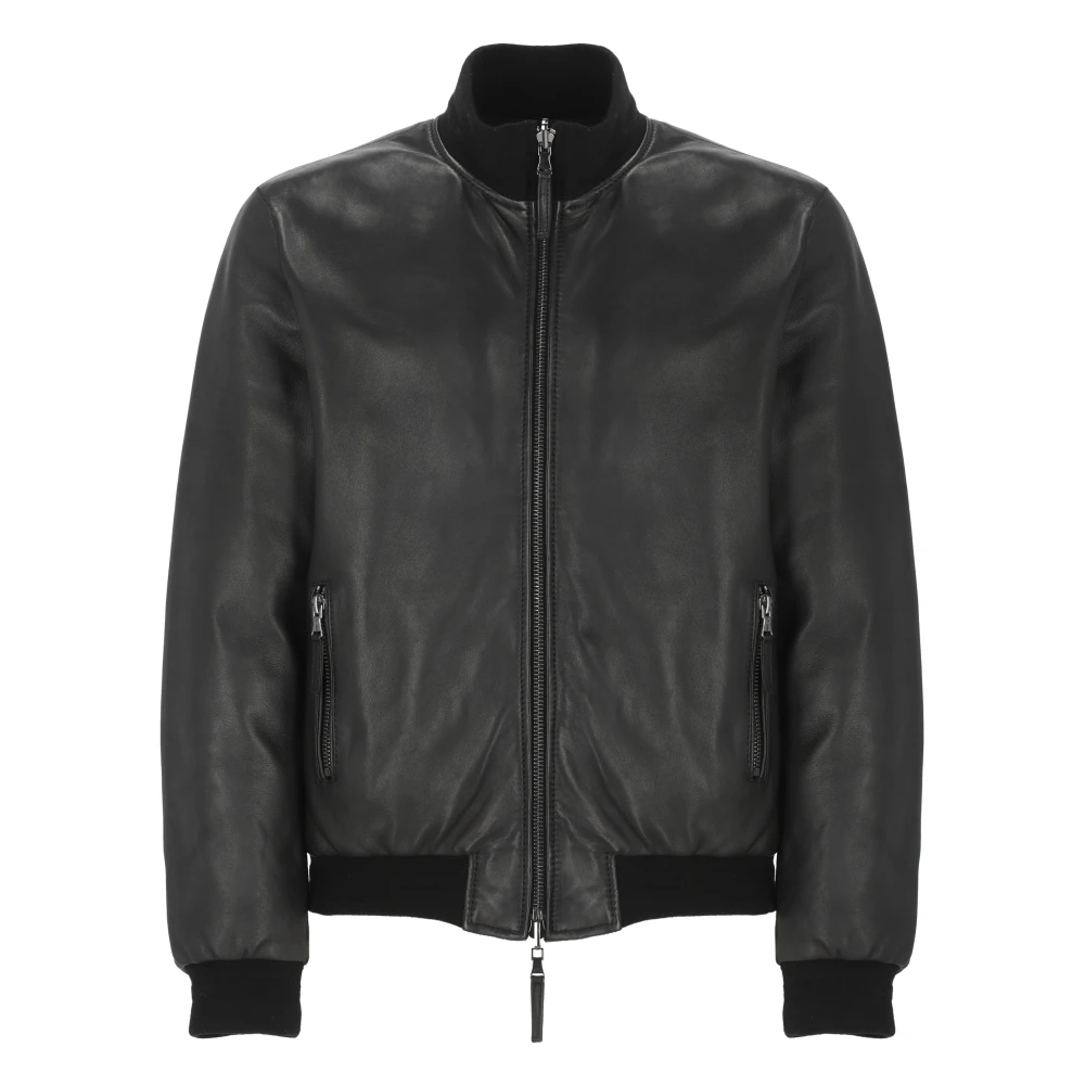 The Jack Leathers Omkeerbaar Leren Jack Zwart Ronde Hals Black Heren