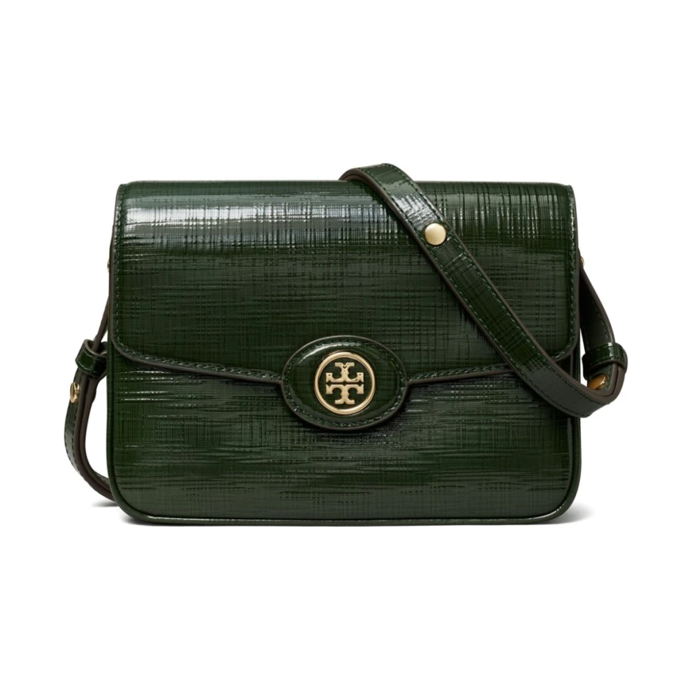 TORY BURCH Groene Leren Schoudertas Double T Green Dames