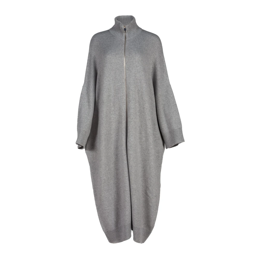 Liviana Conti Grijze Cashmere Blend Coatigan met Rits Gray Dames