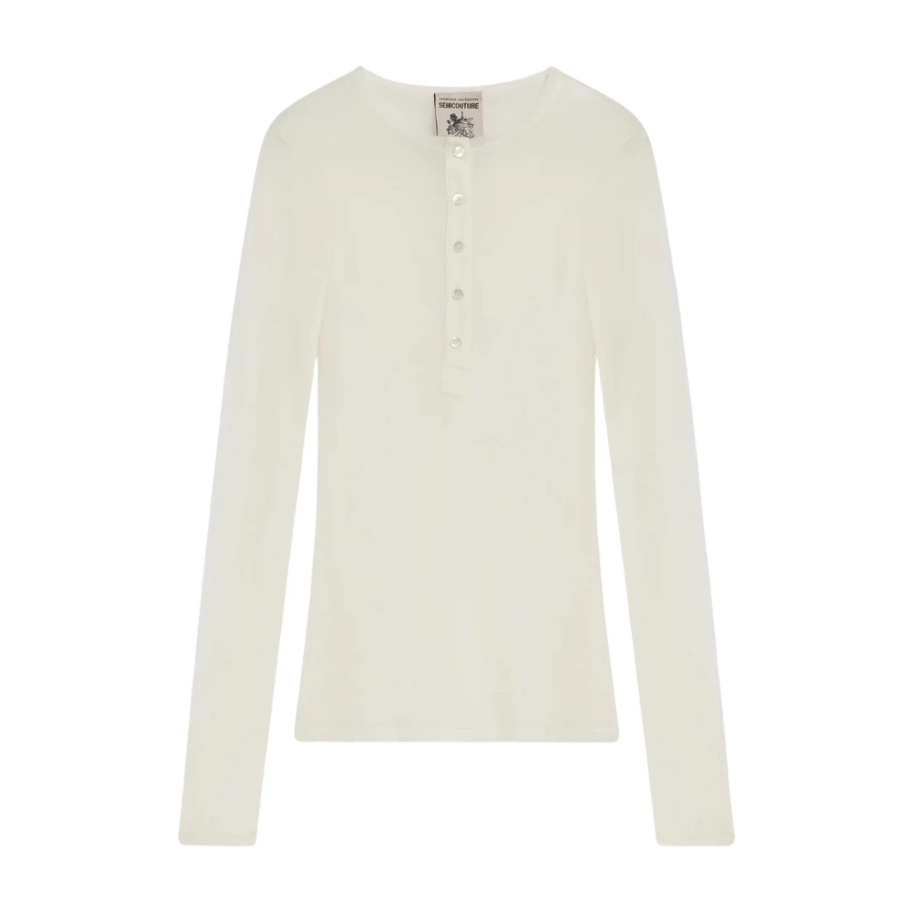 Semicouture Wollen Jersey Serafino Top Beige Dames