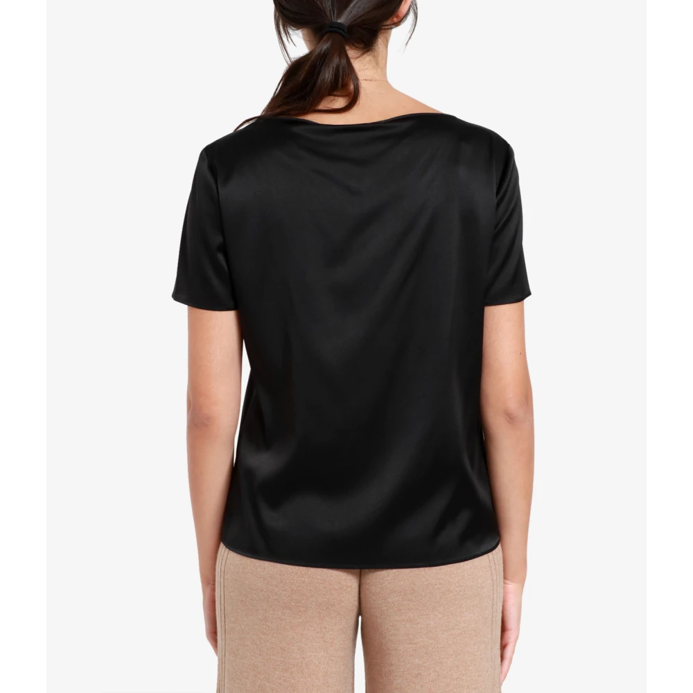 Pennyblack Zwarte zijden satijnen blouse korte mouwen Black Dames