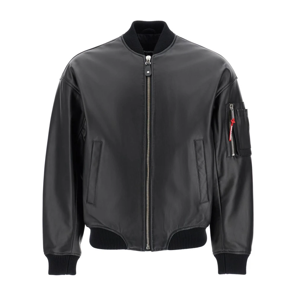 Dsquared2 Zwarte leren bomberjack Black Heren