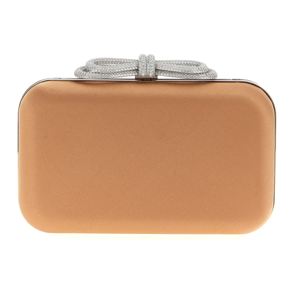 Mach & Mach Beige Double Bow Satin Clutch