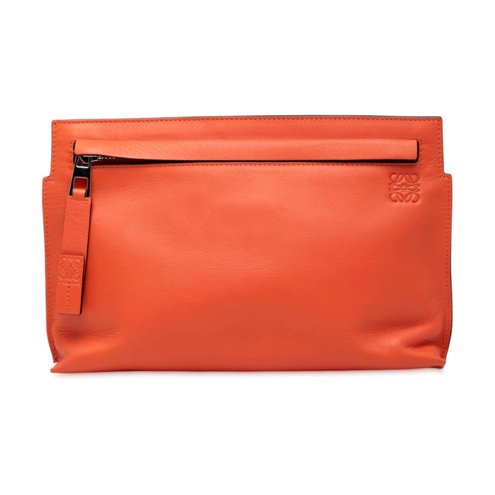 Loewe Pre-Owned Women's Orange Pre-Owned Leather Zip Pouch