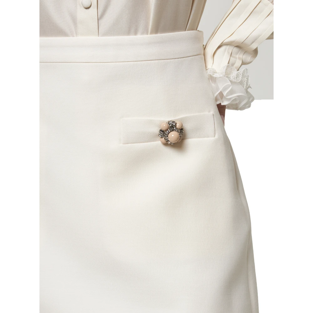Valentino Ivoor Rok met Juweelknoop Zakken Beige Dames
