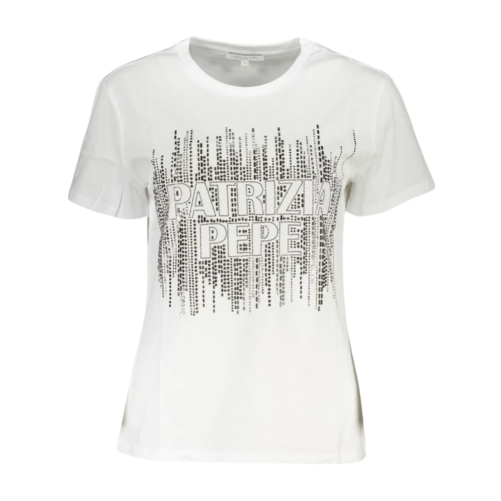 Patrizia Pepe , T-Shirts, Female, White, Xs, Short Sleeve Crew Neck Logo T-Shirt With Contrast Details