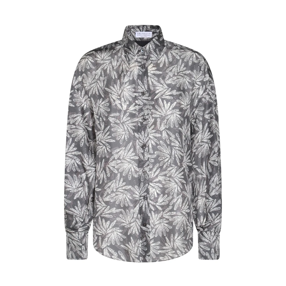 BRUNELLO CUCINELLI Grijze Zijden Shirt met Patroon Gray Dames