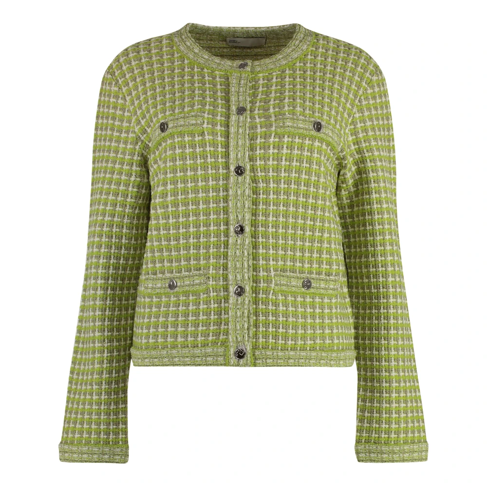 Tory Burch Women's Green Jacquard Knit Cardigan With Pockets - Tweed Jackets - Xl - Jackets