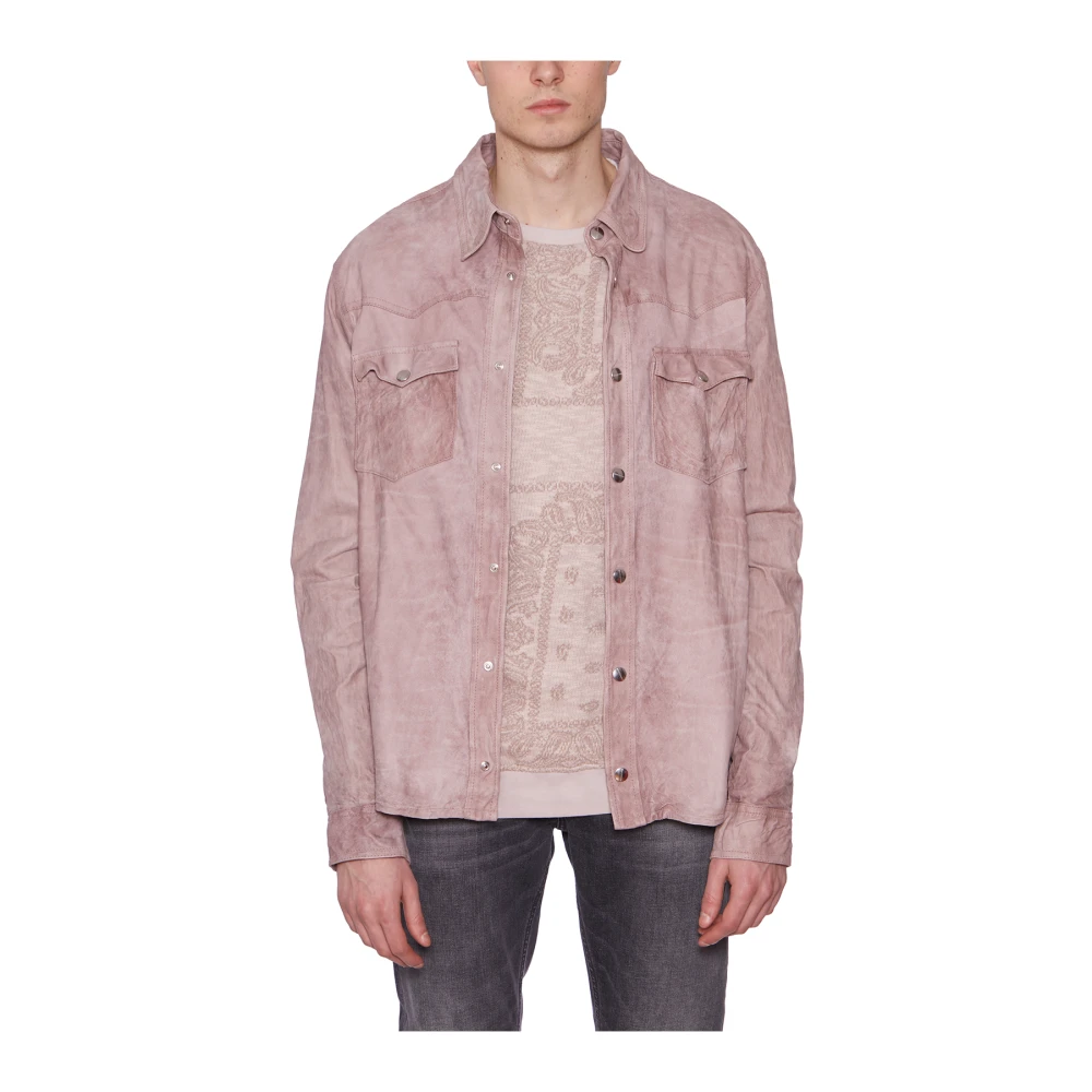 Giorgio Brato Texas Leren Shirt Pink Heren