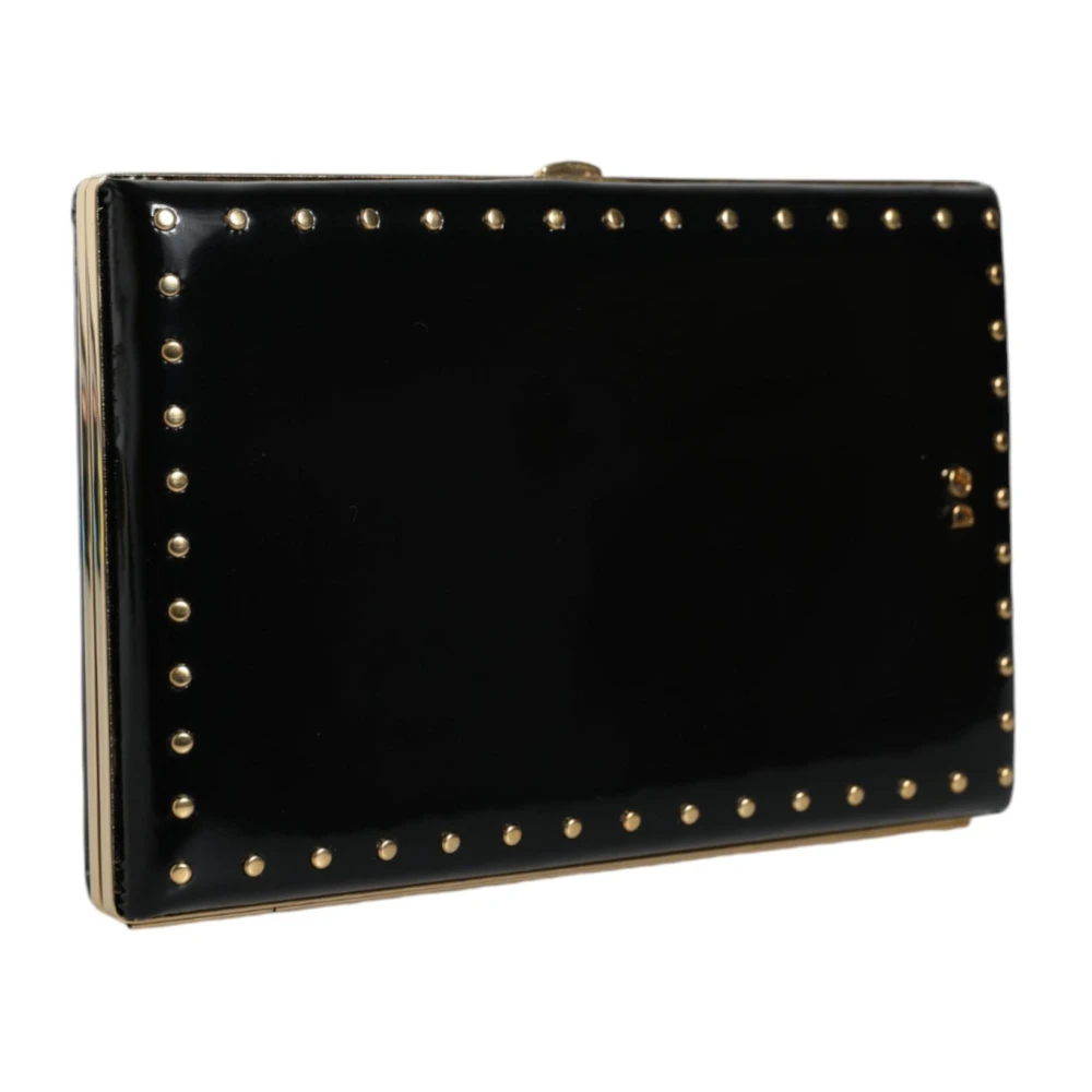 Dolce & Gabbana Studded Gouden Frame Zwarte Leren Clutch Black Dames
