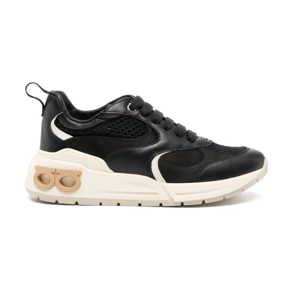 Ferragamo Zwarte Leren Panel Sneakers Dames Schoenen