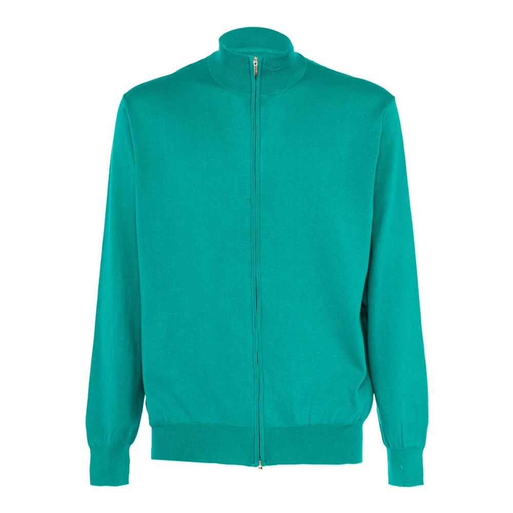 Cashmere Company Lichtgewicht Heren Trui met Rits Green Heren
